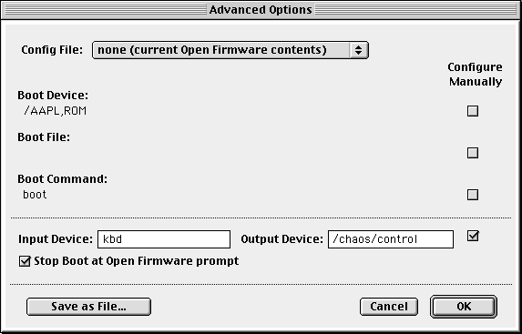 Advanced Options のスクリーンショット